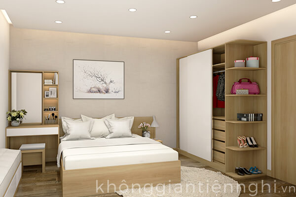 Phòng ngủ hiện đại 012BPN05 được thiết kế theo tông màu trắng sáng nhẹ nhàng.