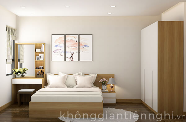 Mẫu phòng ngủ hiện đại 012BPN04 theo tông màu trắng mang cảm giác sạch sẽ, thoáng rộng cho cả căn phòng.