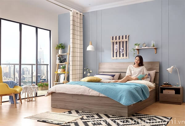 Màu sắc đa dạng cho căn phòng ngủ, nổi bật với kiểu giường ngủ Bắc Âu 012GN168-211 cổ điển.