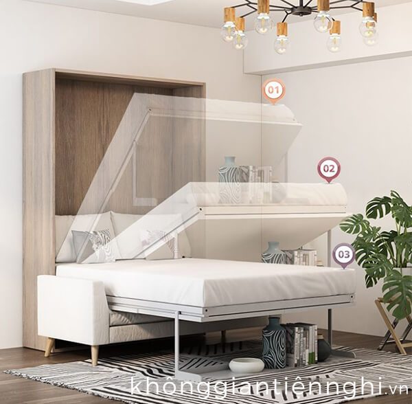 Giường thông minh kết hợp Sofa cho phòng khách nhỏ