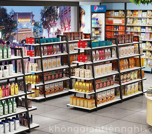 Kệ để sản phẩm KGTN-012KBH005 đặt vị trí giữa phòng tại siêu thị.
