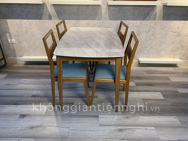 bộ bàn ăn cơm 4 ghế gỗ tự nhiên mặt oval đẹp kgtn bga01