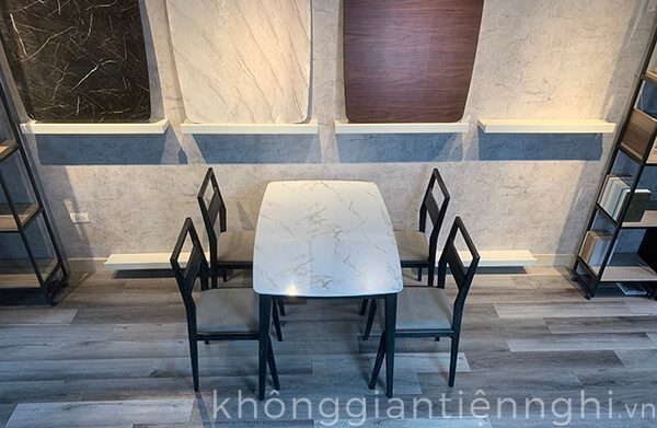 Bộ bàn ăn 4-6 ghế bằng gỗ mặt vân đá trắng hình oval KGTN BGA04
