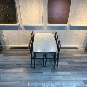 Bộ bàn ăn 4-6 ghế bằng gỗ mặt vân đá trắng hình oval KGTN.BGA04